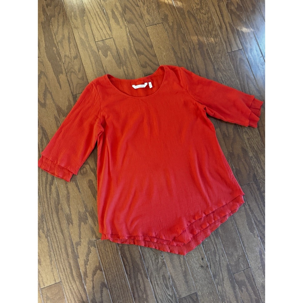 💙Soft Surroundings Women's Size XS Red Gauze‎ 3/4 Sleeve Tunic Lightweight